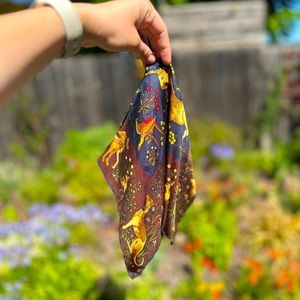 Drakes RARE Dog And Unicorn silk pocket square handkerchief brown no tag